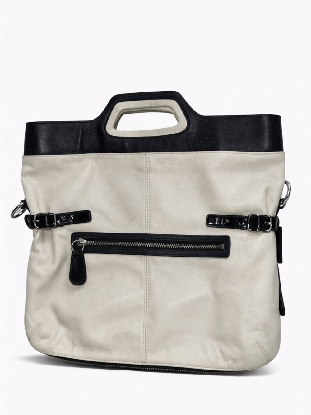 Vintage Coach Navy & Off-White Leather Tote Bag